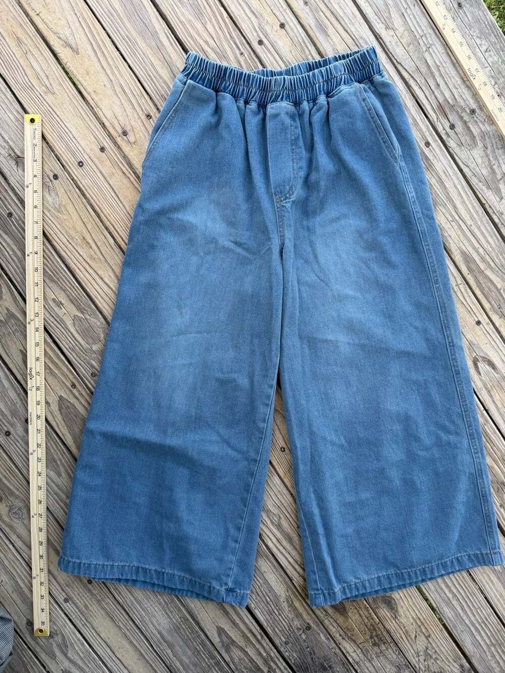 Friful Wide Leg Elastic Waist Denim Pants Size L